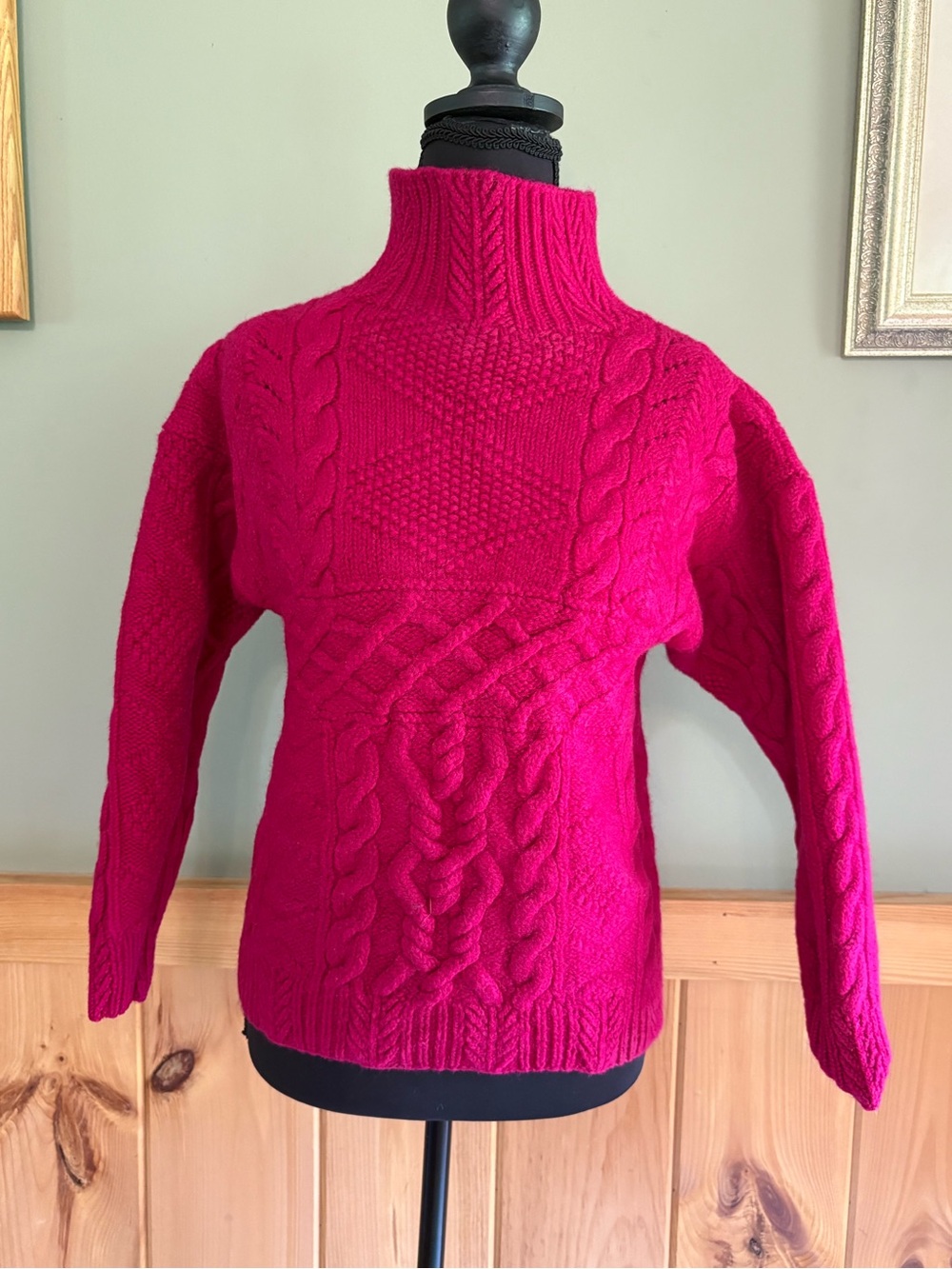 Vintage Ralph Lauren 100% Wool Cable Knit Turtleneck Sweater Pink Size Small
